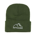 Close-up of outdoor mountain embroidery on a dark green ribbed knit beanie cap - M (56-58cm) / Army Green