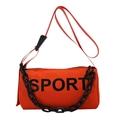 Oranje nylon schoudertas voor dames met zwarte ketting en SPORT-logo voor casual gebruik - Oranje