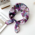 Purple floral cotton-linen square scarf with elegant blossom print and soft texture - 23 Cotton - Rose Border Purple