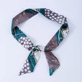 Dark green and grey twilly scarf with chain patterns and elegant bow-tie styling - X17-Multi
