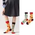 Asymmetrische Socken mit orangem Küchendruck und blaugrünen Kochmotiven - Küchenkochthema (1035)