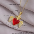 Golden heart wing pendant necklace with red zircon stone and 18k gold plating - Gold Plated Heart Wings NZ06-9