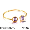 Golden square open bangle with purple gemstones and 56x2.5mm inner diameter - Purple Style (KB115547-K)