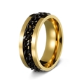 Men's rotatable gold titanium steel spinner ring featuring a black curb chain inlay - Gold + Black