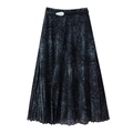 Vintage abstract animal print midi pleated skirt with black belt on white background - XS / Dark Blue Printed