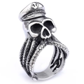 Vintage stainless steel ring featuring a skull captain with octopus tentacle band design - US 7 / Steel Color (23402)