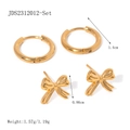 Schmuckset aus Goldstahl mit Creolen und Schleifensteckern inklusive Maßangaben - Goldenes Schleifen-Ohrstecker- und Creolen-Set (JDS2312012-Set)
