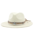 Detail of bohemian straw hat showing turquoise star stud and woven texture close-up - M (56-58cm) / Cream