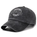 Vintage washed black cotton baseball cap with white embroidery and sun protection - Adjustable / Black