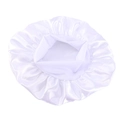 Detail of white satin sleep bonnet showing elastic wide band and silky fabric texture - One Size / White