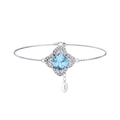 Elegant S925 sterling silver bracelet with a square light blue gemstone flower charm - Lzb01-p For Sale