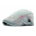 Light blue denim ivy cap with pink graffiti spray paint art and adjustable metal buckle - Adjustable / Light Blue