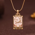 Golden tarot necklace with pink enamel moon and star pendant and zircons - Gold (X6071GD)