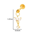 Gold F136 titanium labret stud with crystal leaf dangle, 1.37cm length - Marquise Cluster Flower Charm (T2536-8# Gold)