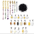 Golden spiral hair clips with stone pendants and assorted beads in various sizes - 97Pcs Set + 120 Rubber Bands Style 15