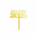 Golden acrylic Happy 2026 cake topper with shiny mirror finish for New Year parties - Gold 2026 Style E