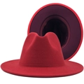 Red wool felt fedora hat with deep purple two-tone brim design for men and women - Red (Wine Red Lining)