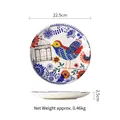 22.5cm ceramic dinner plate with hand-painted bird and floral patterns, 9-inch round dish - Blue Birdcage (9 Inch)
