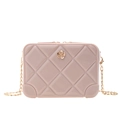 Pink PVC jelly bag with quilted texture, golden chain strap, and flower detail - Apricot