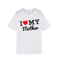 White short sleeve cotton T-shirt with I Love My Mother print and red heart icon - XS / I Love My Mother Print / White