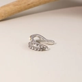 Silver plated ear cuff with brilliant white crystals in a minimalist C-shape design - Silver Full Rhinestone Ear Cuff