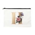 Canvas makeup bag with gold floral letter H print and smooth zipper closure - Letter H