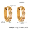 Golden hoop earrings with three vertical rectangular zircons in a sleek sugar-cube style - F512-M-12mm / Gold