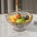 Cesto per frutta in nero fumé con trama a diamante, bordo dorato e piedistallo - Grigio Vulcanico