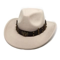 Dettaglio cappello cowboy beige con cinturino in pelle marrone, rivetti oro ed emblema aquila - M (56-58cm) / Beige