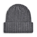 Classic dark grey ribbed knit beanie hat for winter outdoor warmth and wind protection - Gray