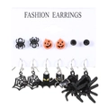 6-pair Halloween earring set featuring pumpkin, ghost, and spider resin designs - Pumpkin Bat Spiderweb Combination Style (8648)