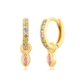 French style gold hoops with multi-color zircons and marquise pink gemstone drops - Gold Pink Zirconia Marquise Pendant