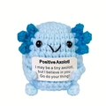 Handmade blue knitted axolotl doll with positive inspirational card for desk decor - Axolotl Blue P Card