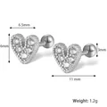 S925 Sterling Silber Herz Ohrstecker mit Zirkonia und Schraubverschluss Design - 1,2g/Paar / Weißgold