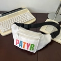 White waist bag for kids featuring a multi-colored PATYR logo and black nylon strap - White