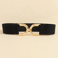 Elastic black waist belt for women featuring a polished gold interlocking buckle - Black (19761)