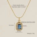 Collier en acier inoxydable plaqué or 18 carats avec pendentif zircon rectangulaire bleu - Bleu