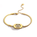 Golden titanium steel snake chain bracelet with zircon evil eye pendant and lobster clasp - Oval Hollow Evil Eye (31619) / Gold