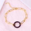 Detail of gold-plated link bracelet with a deep purple pave-set crystal round pendant - Round Rose Pink Zirconia Bracelet