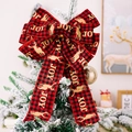 Christmas bow ornament featuring red and black buffalo plaid with golden elk and JOY print - Christmas Bow Style H (Red Black Plaid/JOY)
