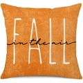Linen autumn throw pillow cover featuring orange fabric and 'FALL in the air' print - 45x45cm Pillow Cover / Orange Fall in the Air-2 (3ym372-2)