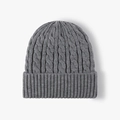 Winter chunky cable knit beanie in dark grey with warm ribbed fold-over cuff - Dark Gray