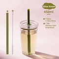 Detailed set including 450ml Tritan cup with straw and stainless steel cleaning brush - 450ml / Olive Green