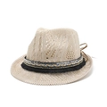 Beigefarbener Strick-Jazzhut mit Quasten und Paillettenbesatz für den Sommerurlaub - M (56-58cm) / Beige