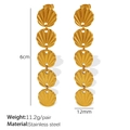 Orecchini in acciaio inossidabile dorato con design a cinque ventagli, 6cm - Orecchini a Conchiglia a Forma di Ventaglio (EH747金色耳环)