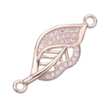 Rose gold leaf-shaped connector charm with cubic zirconia for jewelry making - Rose Gold Zirconia Leaf (L0244-C)