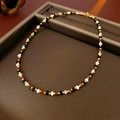 Tiger eye stone heart beaded necklace with gold plated accents in a jewelry tray - 5# Multi-color Mixed Beaded Necklace-Coffee