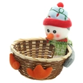 Gevlochten kerstfruitmand met schattige pluche sneeuwpop voor snoep en cadeaus - Groot / Pinguïn