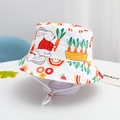 Detail of white cotton sun hat with cute rabbit pattern and adjustable drawstring - White-Rabbit Pulling Radish