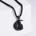 Unisex punk Viking moon and wolf cutout stainless steel pendant on white background - Without Chain / Black